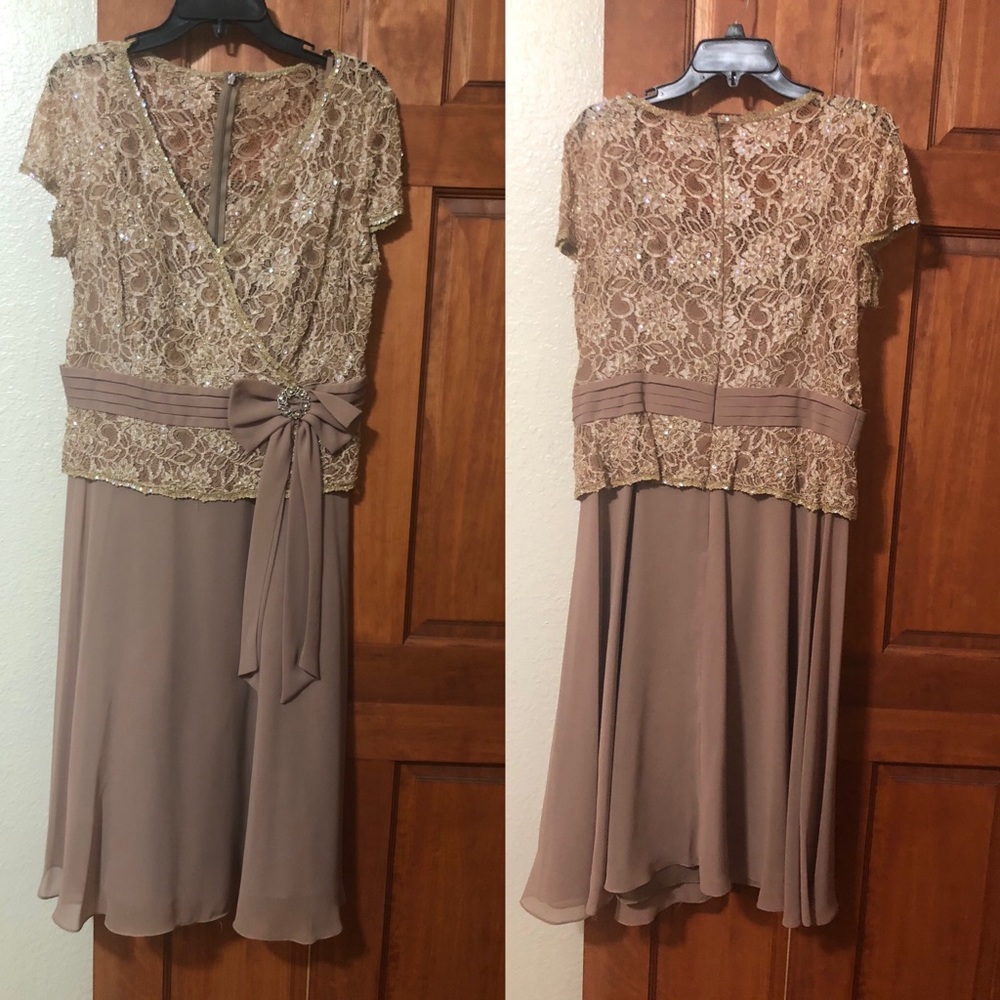Taupe lace top chiffon dress